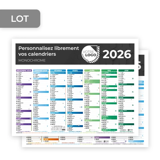 CALENDRIER MONOCHROME PETIT FORMAT (21 X 27 CM) - PERSONNALISABLE