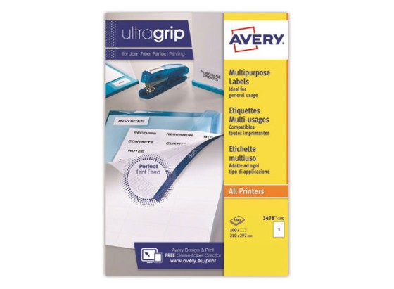 1 Boite de 100 Planches d'étiquettes multiusages AVERY 210x297 mm soit 100 étiq/boîte