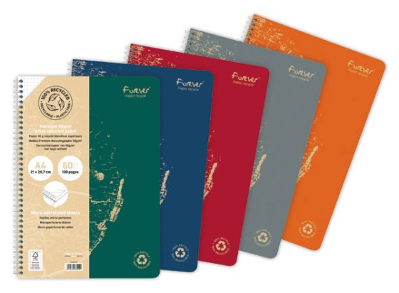 1 Cahier recyclé à spirales pages A4 ligné.