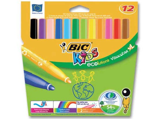 1 Boite de 12 Feutres BIC Kids Visacolor Ecolution -Pointe large