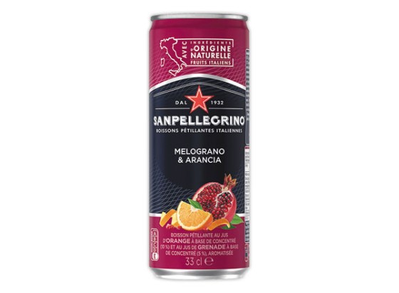 1 Pack de 24 cannettes San Pellegrino melograna arancia slim 33cl