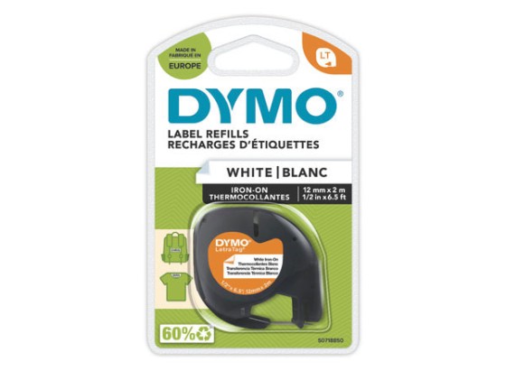 1 Ruban textile blanc pour titreuse DYMOLetratag 12mm impression noire