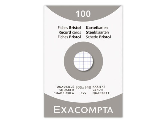 1 Etui de 100 Fiches bristol blanches 10,5x14,8 cm, 5x5, 210g