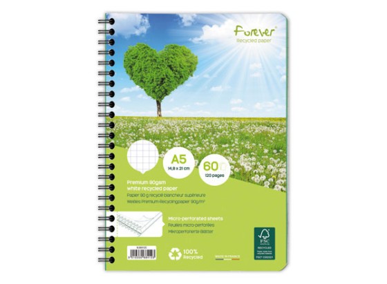 1 Cahier recyclé à spirales pages A5 5x5.