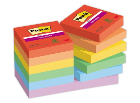 1 Lot de 12 Notes Super Sticky Collection Playful,47,6 x 47,6 mm, 90 feuilles