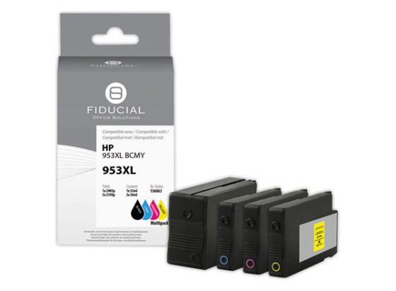1 Pack de 4 Pack cartouches Hp953XL noire et couleurs compatible FIDUCIAL