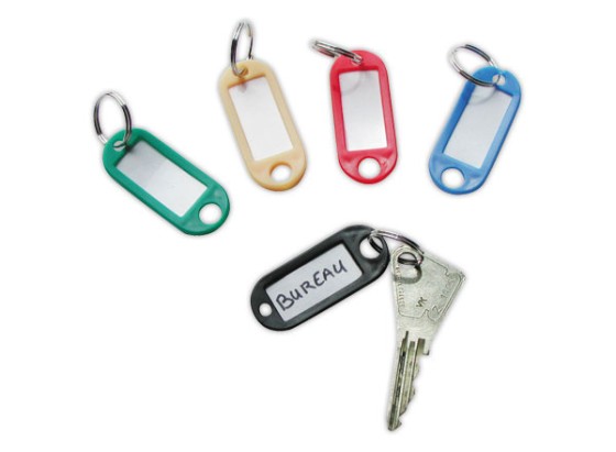 1 Boite de 100 porte-clés avec étiquettes coloris assortis