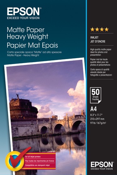 EPSON S041256 Matte heavyweight  papier inkjet 167g/m2 A4 50 feuilles pack de 1 one-sided