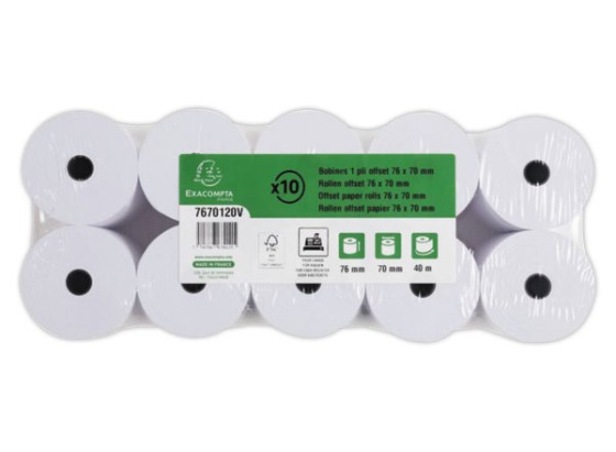 1 Lot de 10 Bobines de papier pour caisses et terminaux point de vente 76 x 70 mm