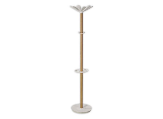1 Portemanteau 6 gdes et 4 mini patères +porte-parapluies bois/métal blc