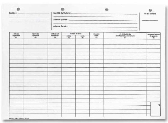 1 Lot de 50 Fiches individuelles d'actionnaires