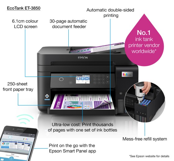 Epson EcoTank ET-3850 Jet d'encre A4 4800 x 1200 DPI 33 ppm Wifi