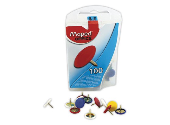 1 Boite de 100 Punaises gainées couleurs assorties diam. 9mm