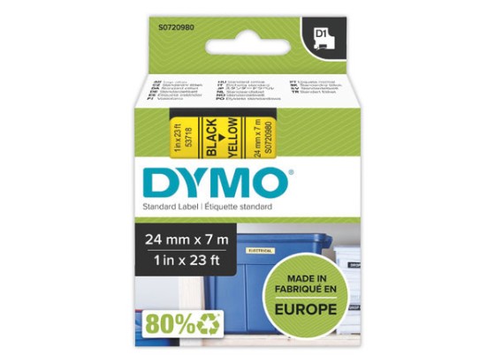 1 Ruban pour titreuse DYMO D1 24 mm jaune impression noire