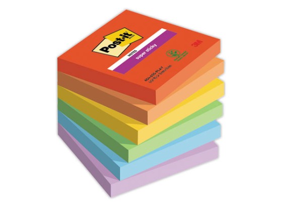 1 Lot de 6 Notes Super Sticky Collection Playful,76 x 76 mm, 90 feuilles