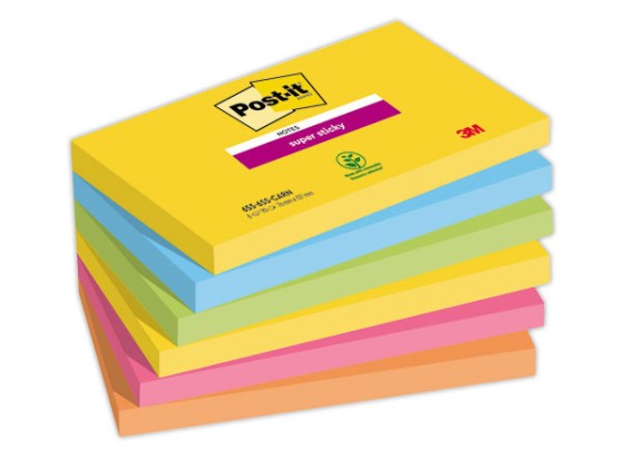 1 Lot de 6 Notes repositionnables Super Sticky 76x127 mm, Carnival, 90 feuilles