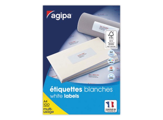 1 Boite de 100 Planches d'étiquettes A4 multi-usages soit 6500 étiquettes blanches