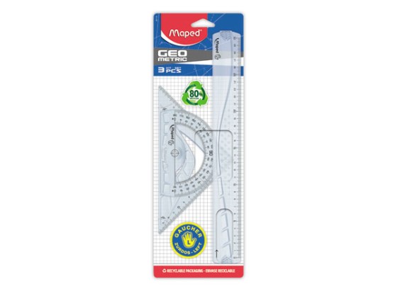 1 Kit de traçage 3 pièces GEOMETRIC, spécial gauchers, plastique recyclé