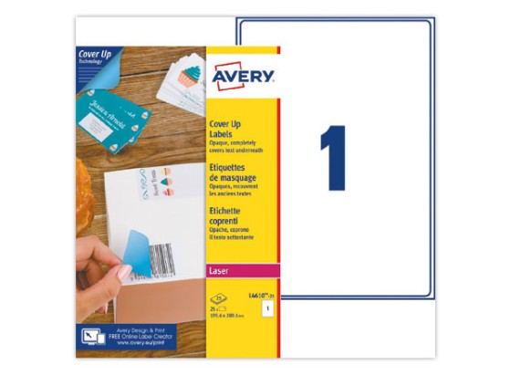 1 Étiquettes de masquage laser AVERY 199,6x 289,1 mm 25f x 25 étiquettes