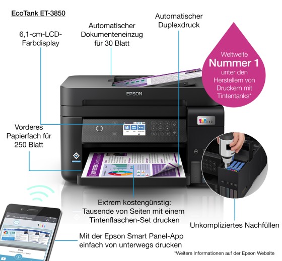 Epson EcoTank ET-3850 Jet d'encre A4 4800 x 1200 DPI 33 ppm Wifi