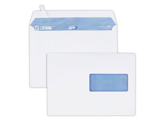 1 Boite de 200 Enveloppes blanches C5 100g fenêtre 45x100mm bande de protection