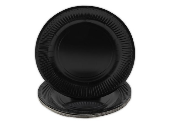 1 Lot de 20 Assiettes en carton rondes Ø23 cm Noir- Pro Nappe