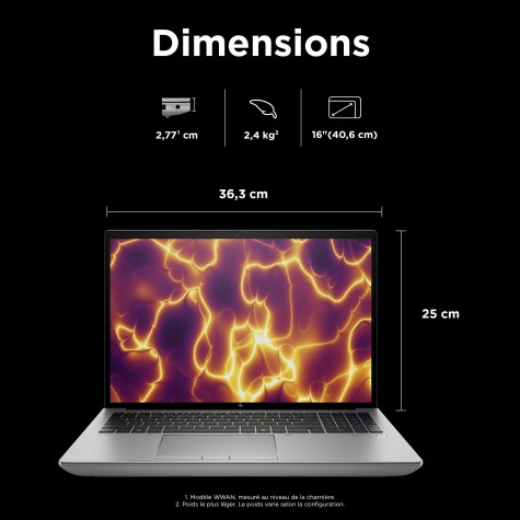 HP ZBook Fury 16 G11 Intel® Core™ i7 i7-14700HX Station de travail mobile 40,6 cm (16") WUXGA 16 Go DDR5-SDRAM 1 To SSD NVIDIA RTX A1000 Wi-Fi 7 (802.11be) Windows 11 Pro Argent