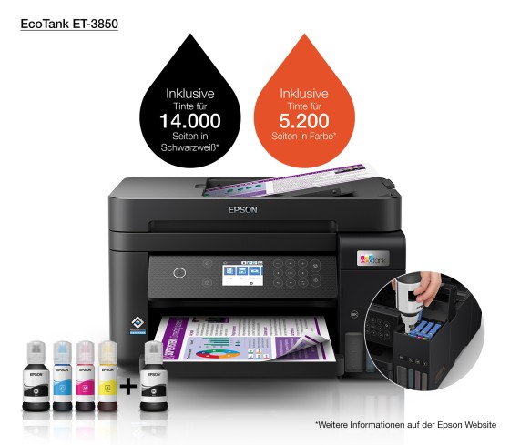Epson EcoTank ET-3850 Jet d'encre A4 4800 x 1200 DPI 33 ppm Wifi