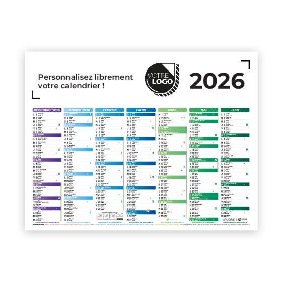 CALENDRIER MONOCHROME PETIT FORMAT (21 X 27 CM) - PERSONNALISABLE