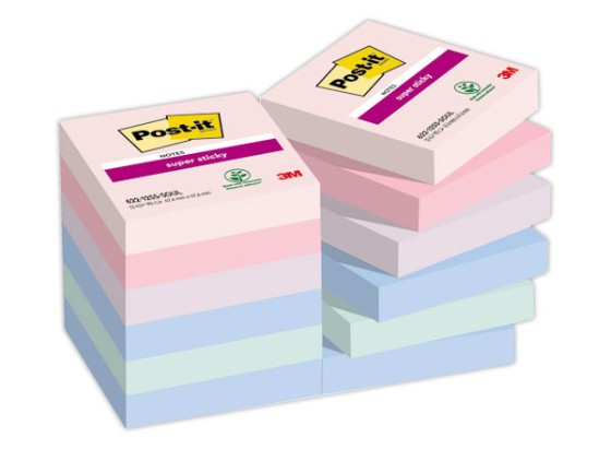 1 Lot de 12 Notes Super Sticky Collection Soulful,47,6 x 47,6 mm, 90 feuilles