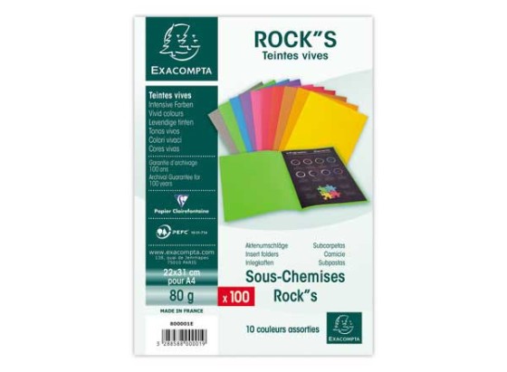 1 Lot de 100 Sous-chemises Rock''s 80  - 22x31 cm -assorties