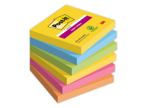 1 Lot de 6 Notes repositionnables Super Sticky 76x76 mm, Carnival, 90 feuilles