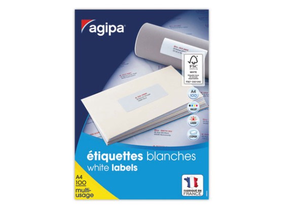 1 Boite de 100 Planches d'étiquettes A4 multi-usages soit 2100 étiquettes blanches