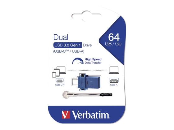 Verbatim Clé USB à double connectique de type C/USB 3.0 64 Go