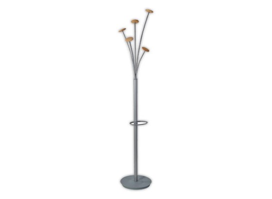 1 Portemanteau métal Festy ALBA 5 patères bois corps gris,  H : 1,87 m