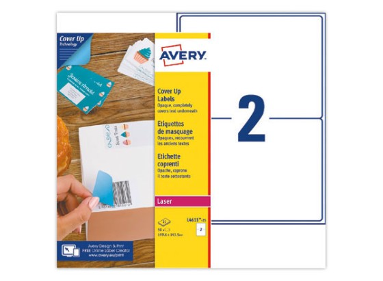 1 Boîte d'étiquettes de masquage laser AVERY 199,6x143,5 mm 25 f x 50 ét