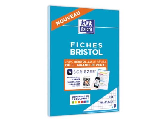 1 Bloc de 30 feuilles de fiches bristol bleues A5 5x5