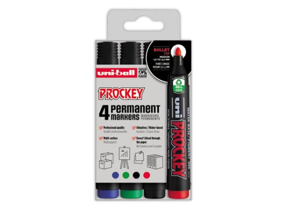 1 Etui de 4 Marqueurs permanents UNI BALL PROCKEY PM 122 pointe ogive