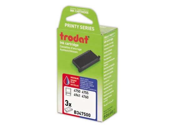 1 Blister de 3 Encriers Trodat 4750 bleu/ rouge
