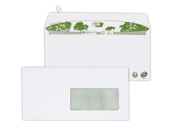 1 Boite de 200 Enveloppes DL blanches recyclées 80g bande protection fenêtre 45x100mm