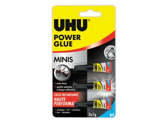 1 Blister de 3 tubes de colle cyanoacrylate gel superpuissante UHU - 3 x 1 g