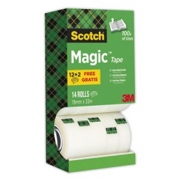 1 Boite de 14 Ruban invisible Magic, Multi-Pack, 12+2 rouleaux offerts, 19m x33m