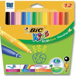 1 Boite de 12 Feutres BIC Kids Visacolor Ecolution -Pointe large