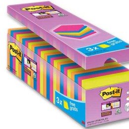 1 Lot de 24 Notes repositionnables Super sticky 76x76 mm, assortis, 90 feuilles