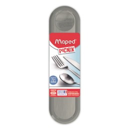 1 Boîte plastique contenant fourchette, couteau et petite cuillère. Gris