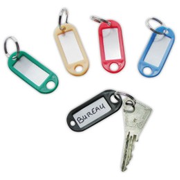 1 Boite de 100 porte-clés avec étiquettes coloris assortis