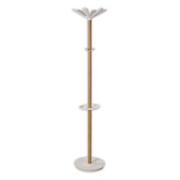 1 Portemanteau 6 gdes et 4 mini patères +porte-parapluies bois/métal blc