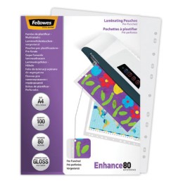 1 Boite de 100 Pochettes de plastification perforées -A4 (21x29,7) - Epaisseur 2x80µ