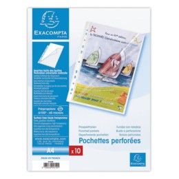 1 Sachet de 10 Pochettes perforées lisses EXACOMPTA ouverture haut et coin 6/100e