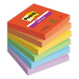 1 Lot de 6 Notes Super Sticky Collection Playful,76 x 76 mm, 90 feuilles